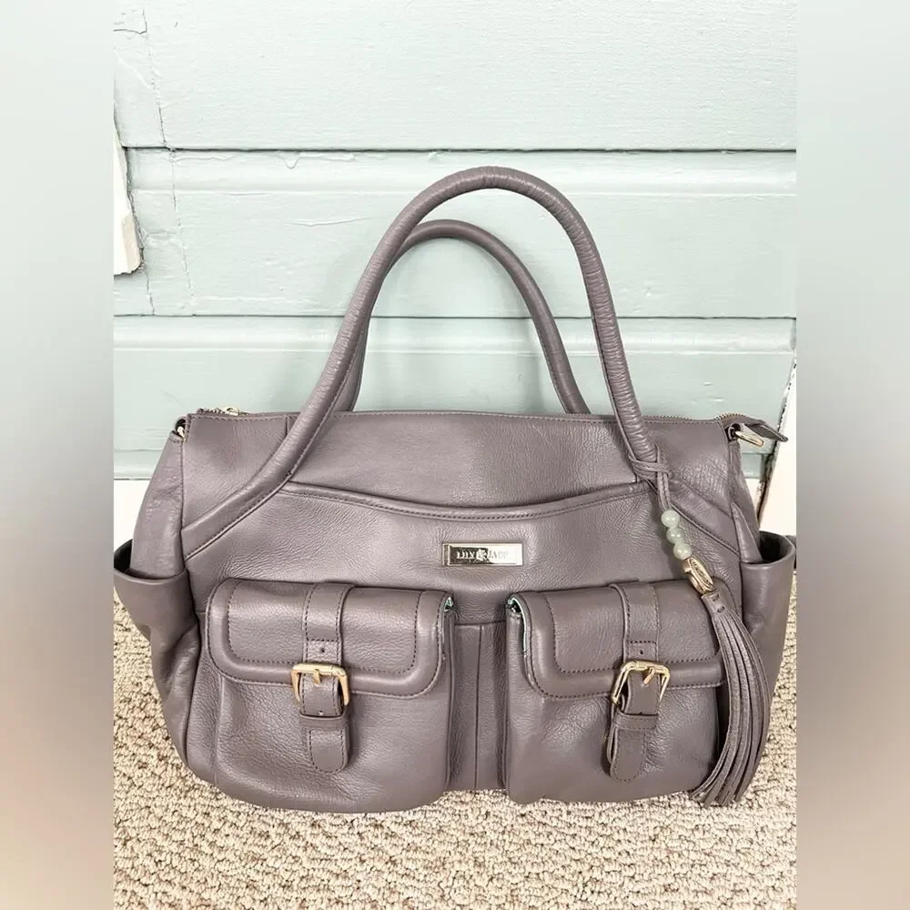 Lily Jade Elizabeth diaper bag grey leather convertible backpack crossbody baby